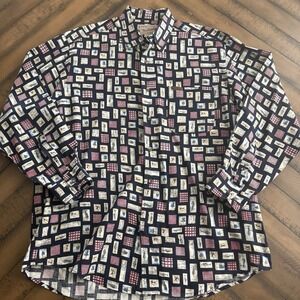 Vintage Mens Woolrich Long Sleeve Button Down Shirt Size Large Fish Pattern